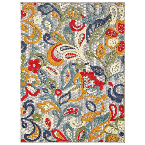 4' Orange and Blue Round Wool Floral Hand Tufted Area Rug