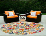 8' Round Ivory And Blue Round Floral Stain Resistant Indoor Outdoor Area Rug