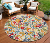 8' Round Ivory And Blue Round Floral Stain Resistant Indoor Outdoor Area Rug