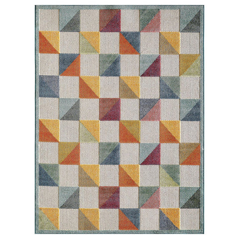 8' X 10' Ivory And Beige Geometric Washable Indoor Outdoor Area Rug