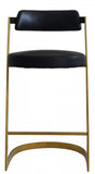 26" Black And Gold Faux Leather And Stainless Steel Low Back Counter Height Bar Chair