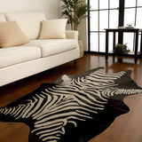 6' X 7' Black And Off White Cowhide Zebra Print Handmade Area Rug