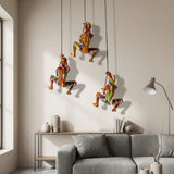 Set of Three Rainbow People Resin Climbing Man Hanging Dimensional Sculpture