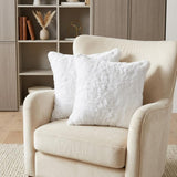 Set Of Two 18" White Rabbit Zippered Natural Fur Throw Pillows