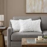Set of Two 12" X 20" White Natural Fur Throw Pillows