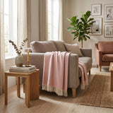 70" X 55" Pink And White Cotton Blend Woven Herringbone Plush Throw Blanket with Tassels