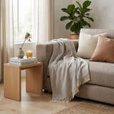 70" X 55" Gray And White Herringbone Cotton Blend Woven Throw Blanket with Tassels