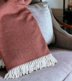 70" X 55" Orange And White Cotton Blend Woven Herringbone Plush Throw Blanket with Tassels
