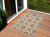 3' X 5' Orange And Ivory Moroccan Stain Resistant Indoor Outdoor Area Rug