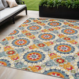 5' X 7' Orange And Ivory Moroccan Stain Resistant Indoor Outdoor Area Rug