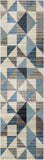 8' Beige Blue And Gray Geometric Runner Rug