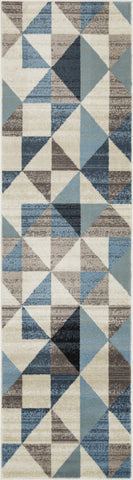 8' Beige Blue And Gray Geometric Runner Rug