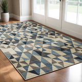 3' X 5' Beige Blue And Gray Geometric Area Rug
