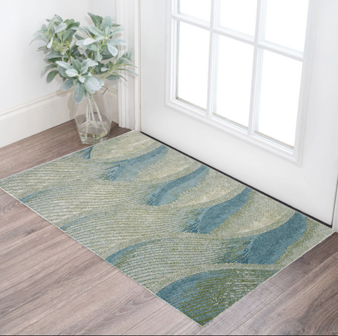 3' X 5' Beige Blue And Sage Abstract Area Rug