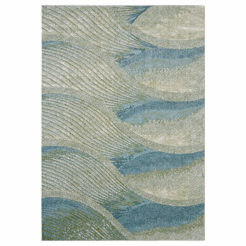 5' X 8' Beige Blue And Sage Abstract Area Rug