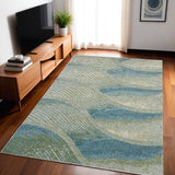 5' X 8' Beige Blue And Sage Abstract Area Rug