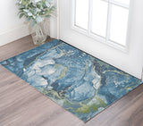 3' X 5' Teal Blue Green And Ivory Abstract Area Rug
