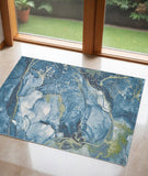 3' X 5' Teal Blue Green And Ivory Abstract Area Rug
