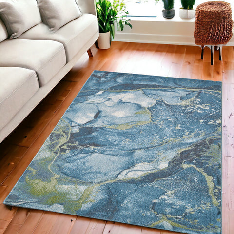5' X 8' Teal Blue Abstract Area Rug