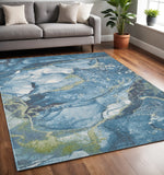 5' X 8' Teal Blue Green And Ivory Abstract Area Rug