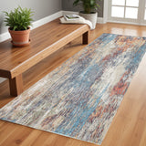 8' Blue And Beige Abstract Runner Rug