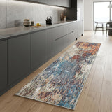 8' Blue And Beige Abstract Runner Rug
