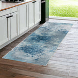 8' Blue And Ivory Abstract Runner Rug