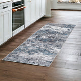 8' Blue And Gray Abstract Runner Rug