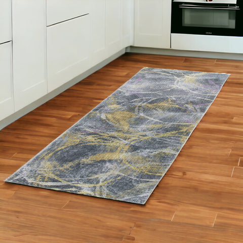 8' Gray Abstract Runner Rug