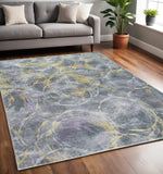 5' X 8' Gray Yellow And Purple Abstract Area Rug