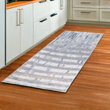 8' Gray And Ivory Abstract Runner Rug