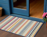 3' X 5' Ivory And Blue Striped Stain Resistant Indoor Outdoor Area Rug