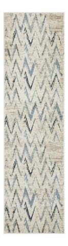 8' Ivory And Blue Chevron Runner Rug