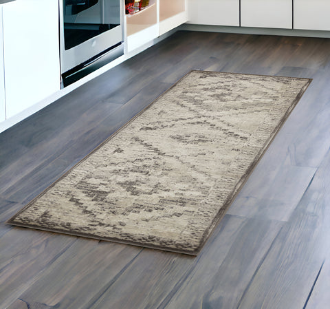 8' Gray And Brown Abstract Runner Rug