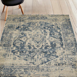 5' X 8' Ivory And Blue Oriental Area Rug