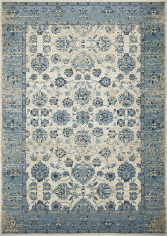 5' X 8' Ivory And Sky Blue Oriental Area Rug