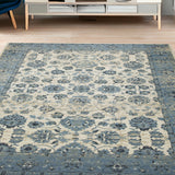 5' X 8' Ivory And Sky Blue Oriental Area Rug