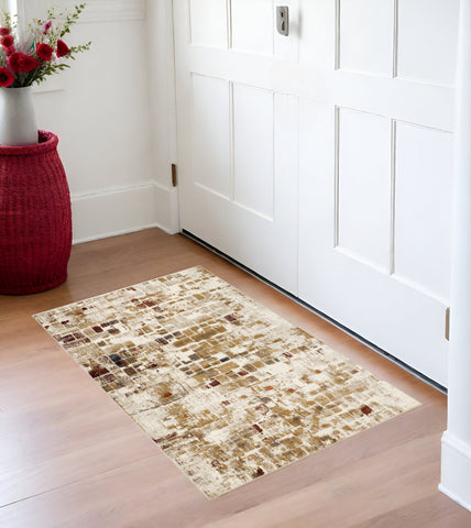 3' X 5' Natural And Brown Abstract Area Rug