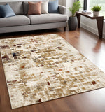 5' X 8' Natural And Brown Abstract Area Rug