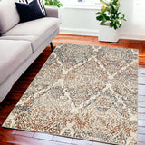 5' X 8' Ivory Rust And Green Oriental Area Rug