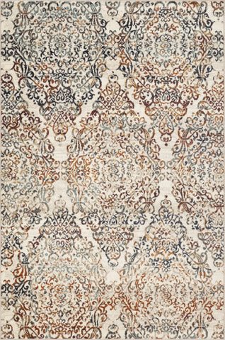 5' X 8' Ivory Rust And Green Oriental Area Rug