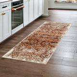 8' Rust And Ivory Oriental Runner Rug