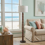 61" Brown And White Resin Floor Lamp With White Fabric Drum Shade