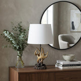 26" Natural And Brown Antlers Table Lamp With White Shade