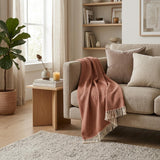 70" X 55" Terra Cotta Woven Cotton Plush Throw Blanket
