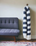 55" X 70" Blue And Cream Striped Cotton Plush Throw Blanket