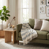 Cream and Sky Blue Slanted Stripe Fringed Throw Blanket