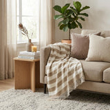 Cream and Stone Slanted Stripe Fringed Throw Blanket
