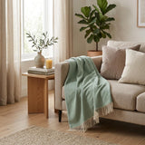 50" X 60" Green And Ivory Woven Herringbone Plush Throw Blanket with Tassels