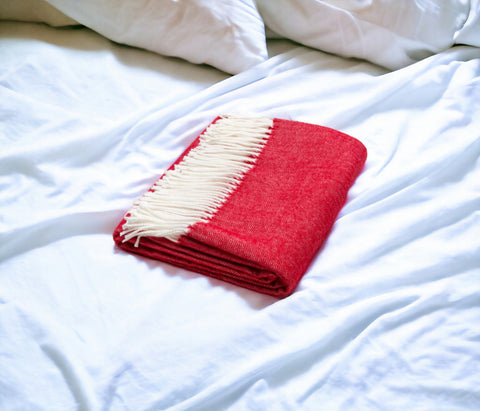 50" X 60" Red And White Woven Herringbone Plush Throw Blanket